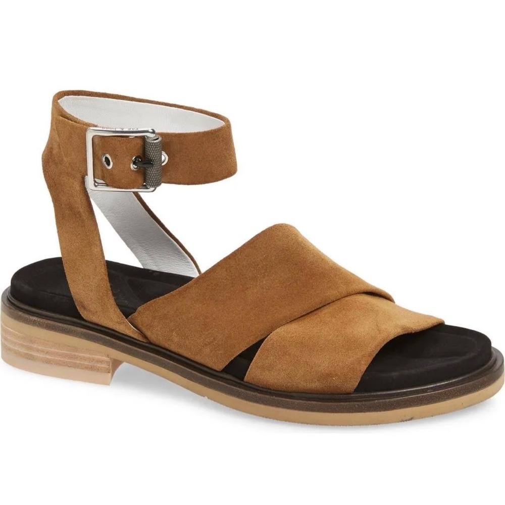 Rag & Bone Slayton Sandals Golden Brown Suede Ankle Strap Flat 40 NEW
